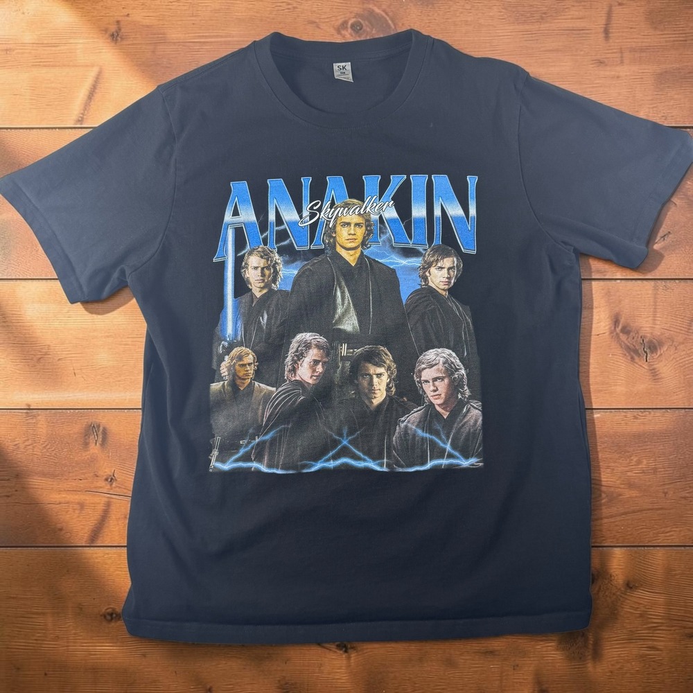 Star Wars Anakin Skywalker Graphic Tee 90s Bootleg Style Black Shirt XL